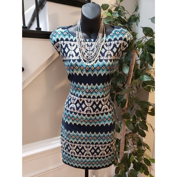As U Wish Sheath Dress Womens XL Multi Nordic Fair Isle Sleeveless Keyhole Back - Picture 1 of 13